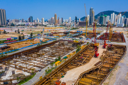 Kai Tak, Hong Kong 12 May 2019: Top view of Hong Kong construction siteのeditorial素材