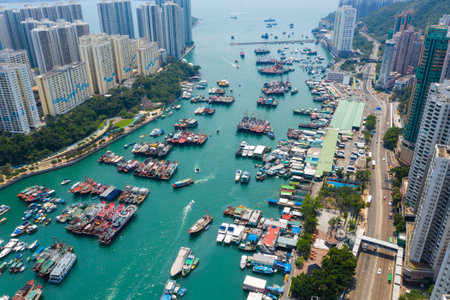 Aberdeen, Hong Kong 12 May 2019: Top down view of Hong Kong typhoon shelter in aberdeenのeditorial素材