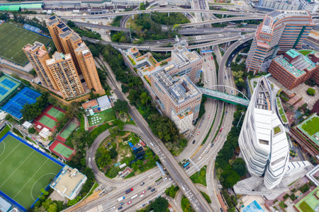Hung Hom, Hong Kong 21 April 2019: Top down view of Hong Kong trafficのeditorial素材