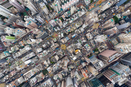 Mong Kok, Hong Kong 09 May 2019: Top view of Hong Kong urban cityのeditorial素材