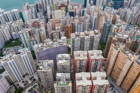 North Point, Hong Kong 01 June 2019: Top view of Hong Kong apartment buildingのeditorial素材