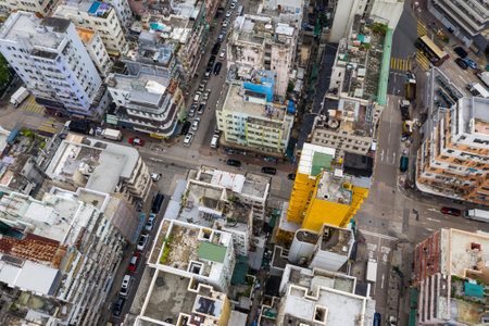 Sham Shui Po, Hong Kong 06 May 2019: Top view of Hong Kong cityのeditorial素材