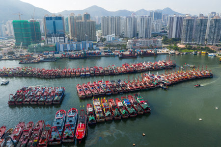Tuen Mun, Hong Kong 16 May 2019: top view of castle peak typhoon shelter in Hong Kongのeditorial素材