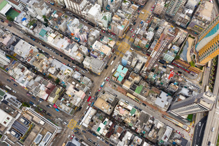 Kowloon City, Hong Kong 03 April 2019: Top view of Hong Kong cityのeditorial素材
