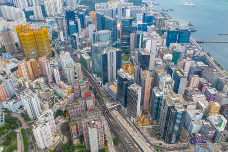 Kwun Tong, Hong Kong 02 June 2019: Top view of Hong Kong cityのeditorial素材