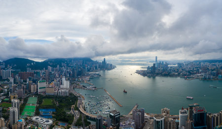 Hong Kong 01 June 2019: Top view of Hong Kong city