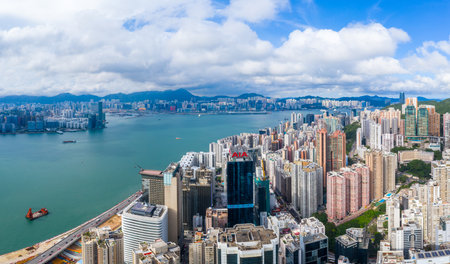 Central, Hong Kong 01 June 2019: Aerial view of Hong Kong cityのeditorial素材