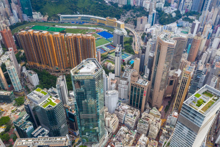 Causeway Bay, Hong Kong 01 June 2019: Top view of Hong Kong city