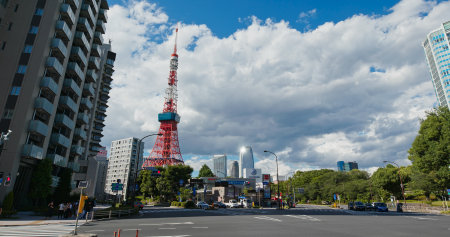 Tokyo, Japan 26 June 2019: Tokyo tower in the city