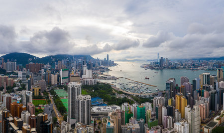 Causeway Bay, Hong Kong, 01 June 2019: Top view of Hong Kong city