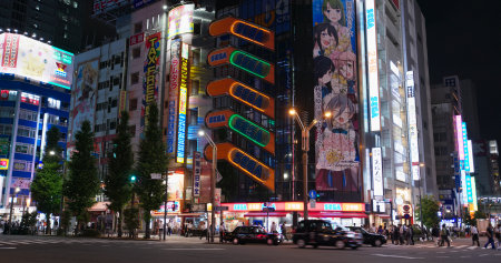 Tokyo, Japan, 27 June 2019: Akihabara district in Tokyo city at nightのeditorial素材