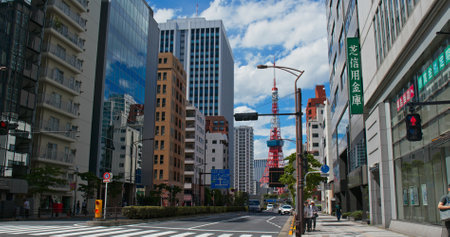 Tokyo, Japan 26 June 2019: Tokyo tower in the cityのeditorial素材