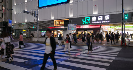 Tokyo, Japan, 30 June 2019: Ikebukuro district, city street at nightのeditorial素材