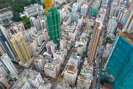 Sham Shui Po, Hong Kong 07 May 2019: Top view of Hong Kong cityのeditorial素材