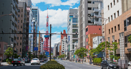 Tokyo, Japan 26 June 2019: Tokyo tower in the cityのeditorial素材