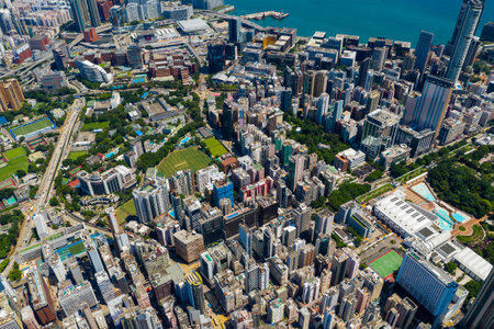 Tsim Sha Tsui, Hong Kong 10 September 2019: Top view of Hong Kong cityのeditorial素材