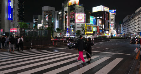Tokyo, Japan, 30 June 2019: Ikebukuro district, city street at nightのeditorial素材