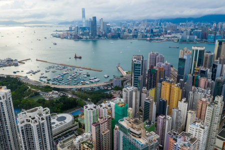 Causeway Bay, Hong Kong 01 June 2019: Top view of Hong Kong cityのeditorial素材
