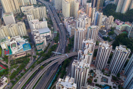 Tai Koo, Hong Kong 28 August 2019: Aerial view of Hong Kong city