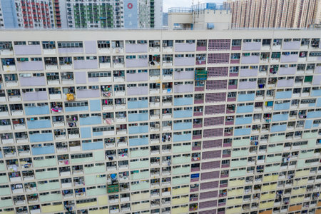Choi Hung, Hong Kong 17 May 2019: Top view of famous public estate in Hong Kong, Choi Hung estateのeditorial素材