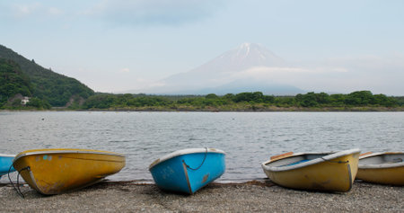 Japanese mountain fuji in shojikoのeditorial素材