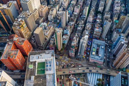 Yau Ma Tei, Hong Kong 25 September 2019: Top view of Hong Kong cityのeditorial素材