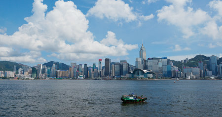 Victoria Harbor, Hong Kong 26 July 2019: Hong Kong city