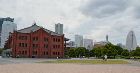 Yokohama, Japan 08 July 2019: red warehouse in yokohama cityの写真素材