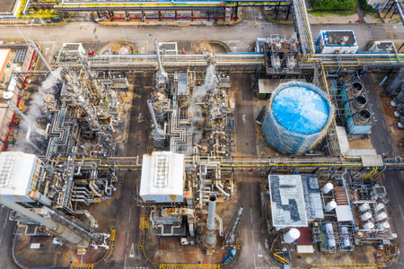 Tai Po, Hong Kong 19 May 2019: Top view of industrial factoryのeditorial素材