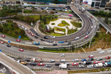 Causeway Bay, Hong Kong 11 January 2021: Top down view of Hong Kong traffic