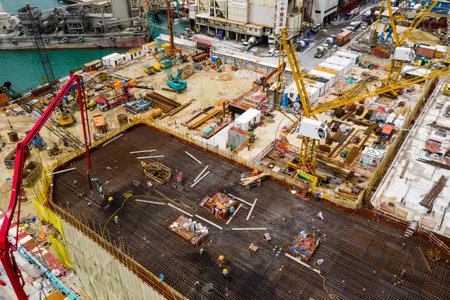 Yau Tong, Hong Kong 18 September 2020: Top view of construction site