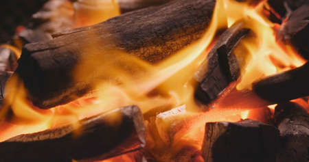 Glowing charcoal and flame