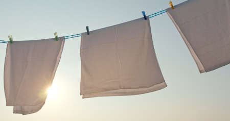Dry towel under sunsetの写真素材