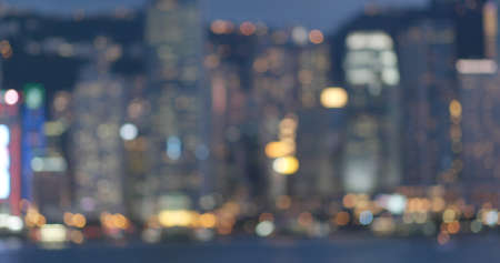 Blur view of city in Hong Kong at nightの写真素材