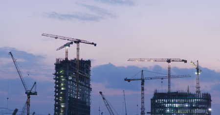 Construction site at sunset timeの写真素材