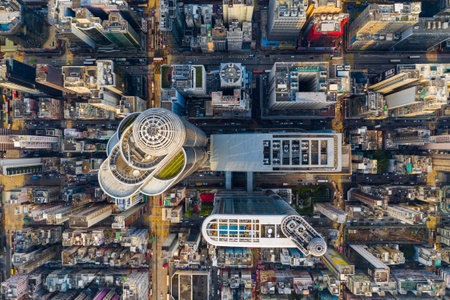Mong Kok Hong Kong 10 September 2019: Top Down view of Hong Kong city