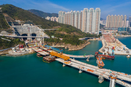 Tseung Kwan O, Hong Kong 21 December 2020: Cross harbor highway under constructionのeditorial素材