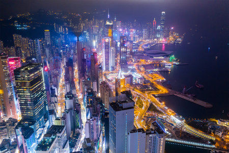 Causeway Bay, Hong Kong 22 February 2019: Top down view of Hong Kong city at nightのeditorial素材