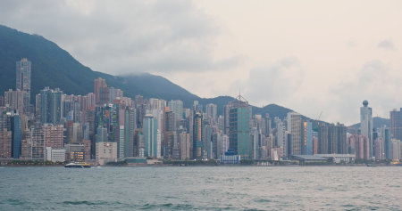 Victoria harbor, Hong Kong, 02 May 2018: Hong Kong city skylineのeditorial素材