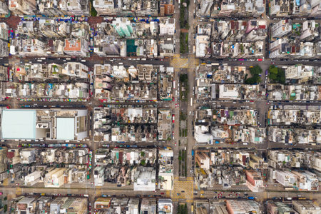 Sham Shui Po, Hong Kong 28 August 2018:-Top view of Hong Kong downtownのeditorial素材