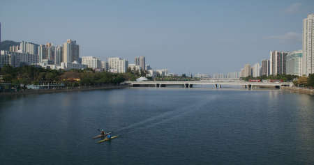 Shing Mun River Channel and hong kong residential building