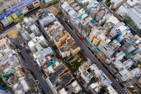 Kowloon City, Hong Kong 28 February 2020: Top down view of Hong Kong cityのeditorial素材