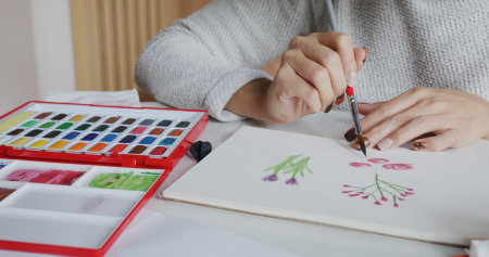 Prepare watercolor on palette at homeのeditorial素材