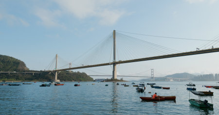 Kwai Tsing, Hong Kong 04 May 2020: Ting Kau Bridge
