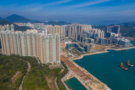 Tseung kwan o Hong Kong 03 January 2021: Top view of Hong Kong city