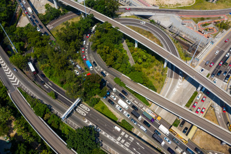 Hung Hom, Hong Kong 03 October 2019: Top view of Hong Kong traffic