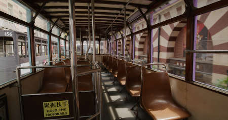 Hong Kong 17 September 2021: Empty tram moving in the city