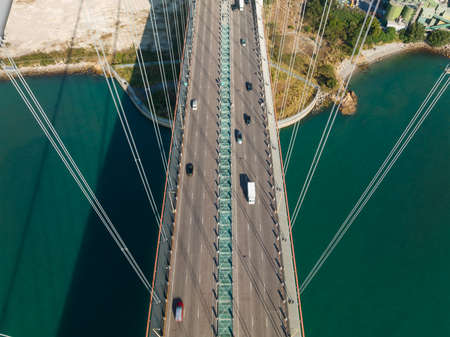 Top down view of Hong Kong Tsing Ma Bridgeの写真素材