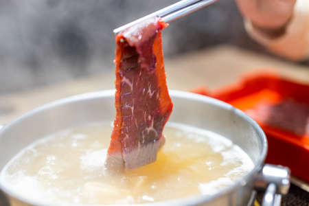 Slice of raw beef of Hot Pot
