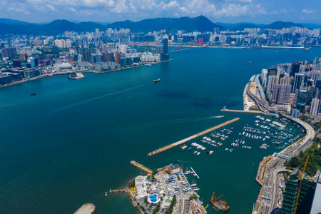 Hong Kong 11 September 2019: Top view of Hong Kong cityのeditorial素材